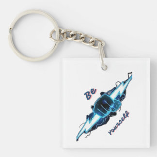 Motivational "Be Yourself" Blue Lightning Bolt Fis Key Ring