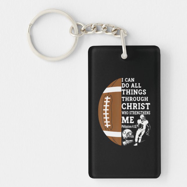 Motivational Bible Verse Christian Gifts Football Key Ring (Front)