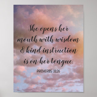 Motivational Bible Verse Pastel Clouds Photo Poster