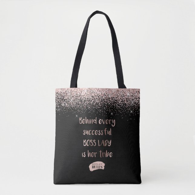 Motivational Boss Lady Rose Gold Glitter Girly Tote Bag (Front)