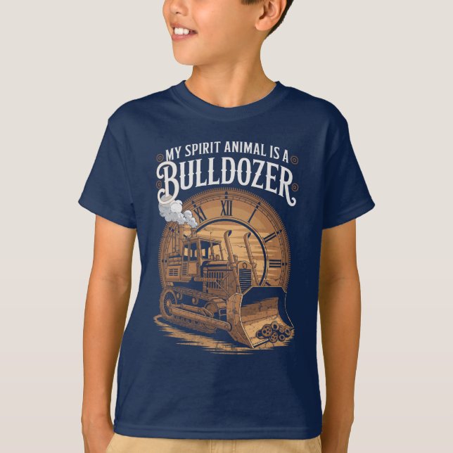 Motivational Bulldozer Spirit Animal Retro Funny T-Shirt (Front)