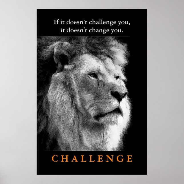 Motivational Challenge Black White King Lion Poster (Front)