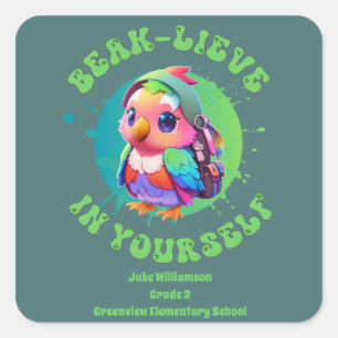 Motivational Chibi Kawaii Parrot Name School Year Square Sticker