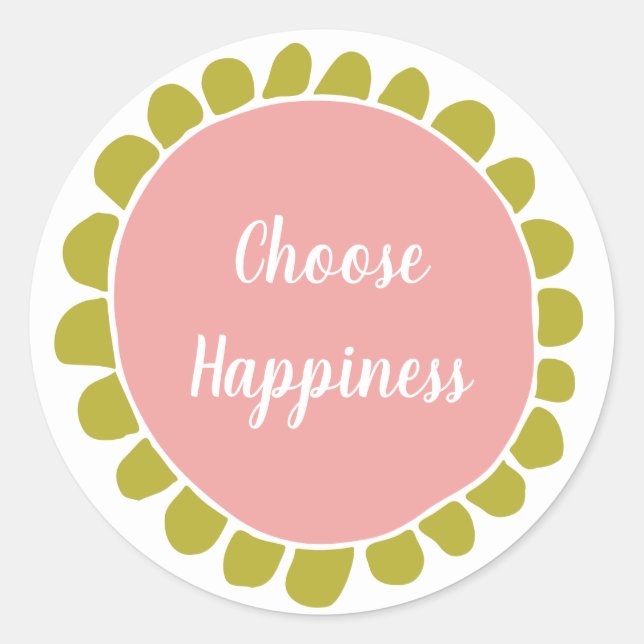 Motivational Choose Happiness Cute Classic Round Sticker (Front)