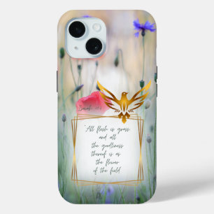 Motivational Christian Nature Flowers Gold Dove iPhone 15 Case