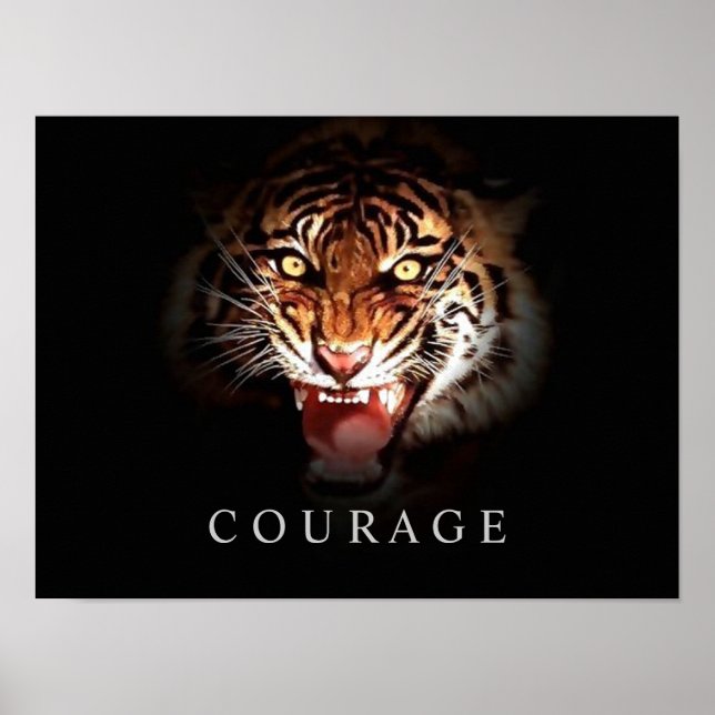 Motivational Courage Roaring Tiger Poster Print (Front)