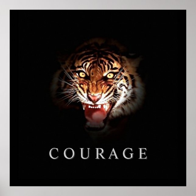 Motivational Courage Roaring Tiger Poster Print (Front)