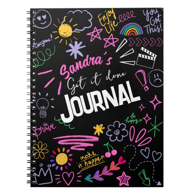 Motivational Doodle Anti-Journal – Get IT Done Notebook (Front)