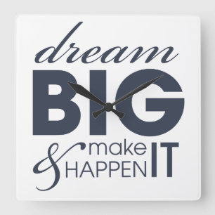 Motivational Dream Work Success Square Wall Clock