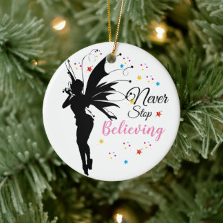Motivational fairy silouhette ceramic ornament