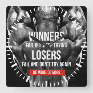 Motivational Fitness Gym Square Wall Clock