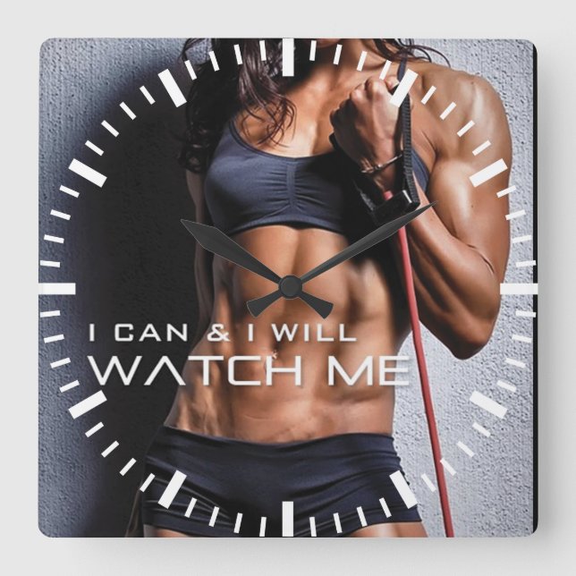 Motivational Fitness Gym Square Wall Clock (Front)