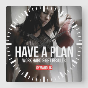 Motivational Fitness Gym Square Wall Clock