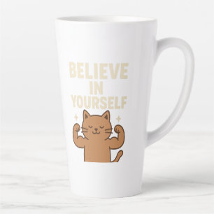 Motivational Flexing Cat - “Believe in Yourself”  Latte Mug