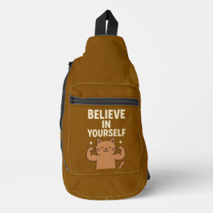 Motivational Flexing Cat - “Believe in Yourself” Sling Bag