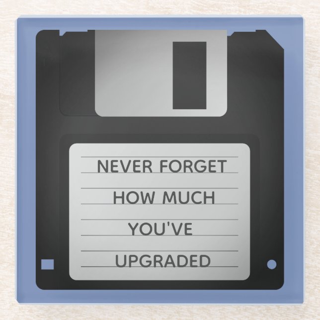 Motivational Floppy Disc Upgrade Quote Glass Coaster (Front)