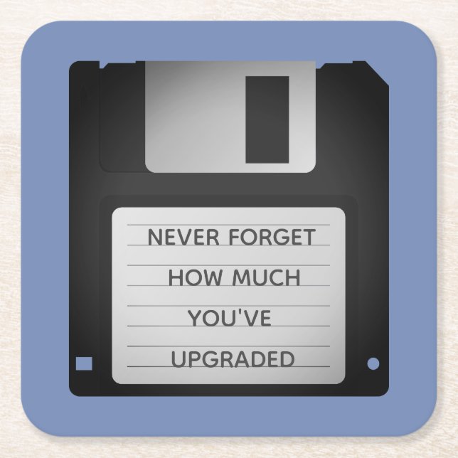 Motivational Floppy Disc Upgrade Quote Square Paper Coaster (Front)