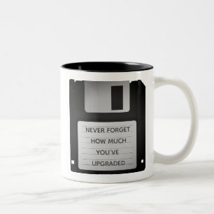 Motivational Floppy Disc Upgrade Quote Two-Tone Coffee Mug