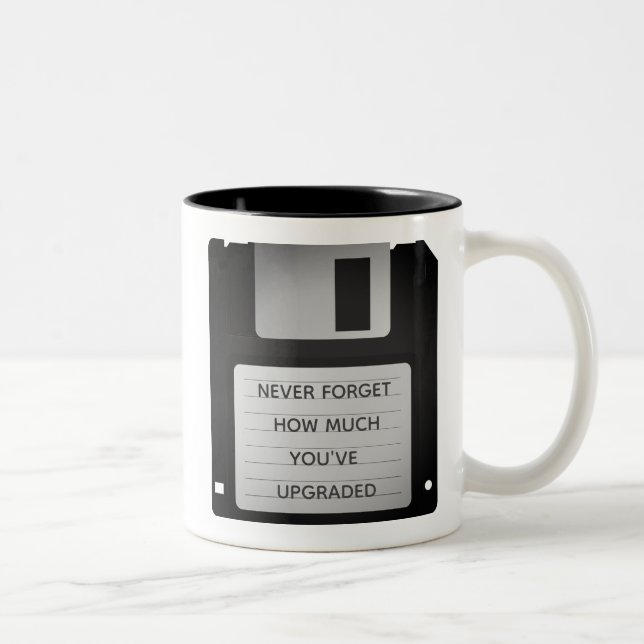 Motivational Floppy Disc Upgrade Quote Two-Tone Coffee Mug (Right)