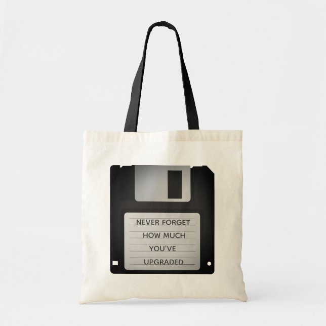 Motivational Floppy Disk Upgrade Quote Tote Bag (Front)