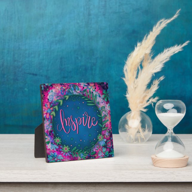 Motivational Floral Blue Pink Inspire Inspirivity Plaque (Insitu)