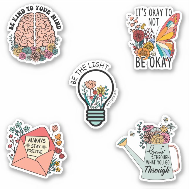  Motivational Floral Mental Health Sticker Bundle (Front)