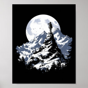 Motivational Full Moon Mountain Climbing Design - Poster