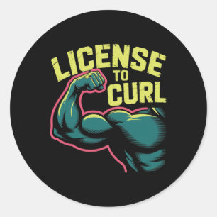 Motivational Funny Gym Humour Biceps Gains License Classic Round Sticker