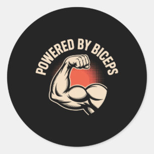 Motivational Funny Gym Humour Biceps Gains Powered Classic Round Sticker
