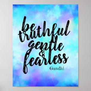motivational Gandhi be fearless quote blue Poster