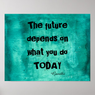 motivational Gandhi quote poster teal blue