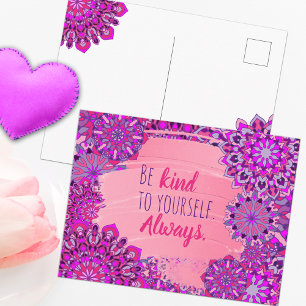 Motivational Girly Pink Purple Floral Mandalas Postcard
