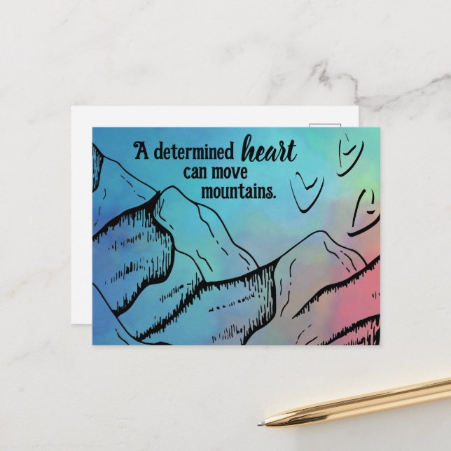 Motivational Heart Can Move Mountains Colour Ombre Postcard (Front/Back In Situ)