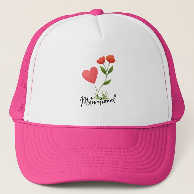 Motivational Heart & Flower Trucker Hat (Front)