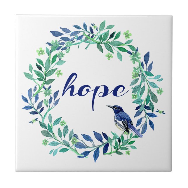 Motivational Hope Quote With Bird And Wreath Tile (Front)