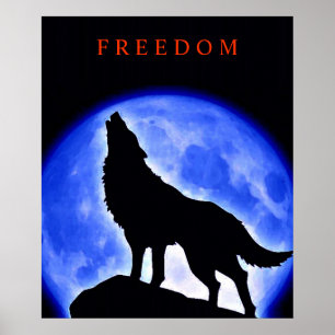 Motivational Howling Wolf & Blue Moon Poster