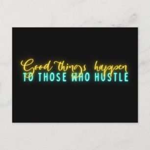 Motivational Hustle Quote Neon Word Art   Postcard