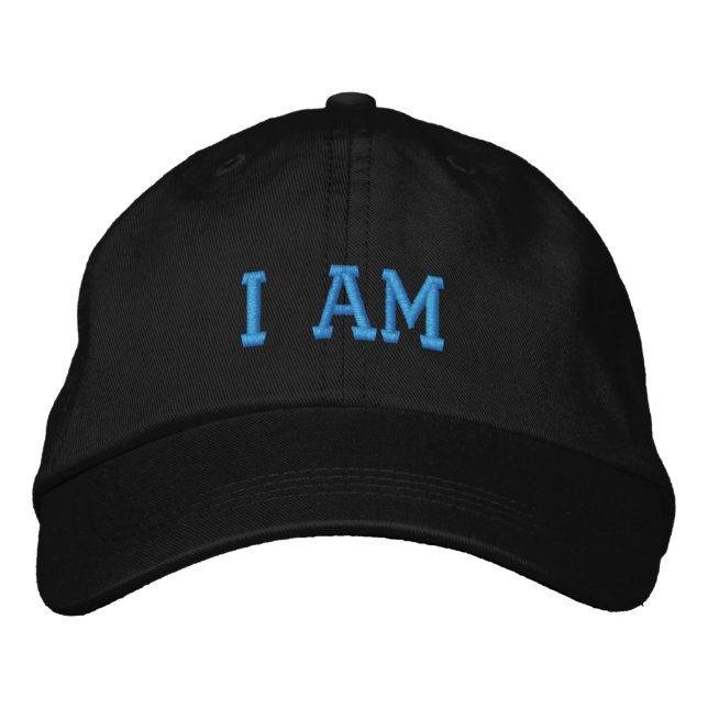 Motivational I Am Quote Turquoise Black Embroidered Hat (Front)