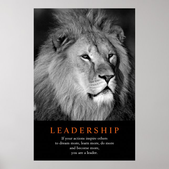 Motivational Leadership Black White Lion Poster (Front)