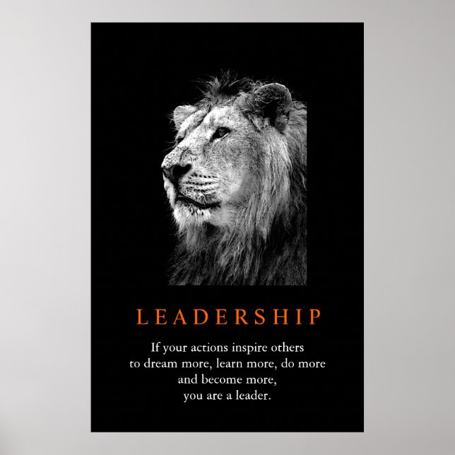 Motivational Leadership Black White Lion Poster (Front)