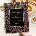 Motivational leopard pattern brown black 2024 planner<br><div class="desc">Elegant,  cool,  glamourous and feminine with brown,  golden and black leopard pattern,  decorated with golden confetti. Personalise and add your name.  Template for a year,  black letters. A black frame with the motivational quote: Every Day is a New Beginning.
Perfect for female Entrepreneurs,  make-up artists,  store owners,  consultants.</div>