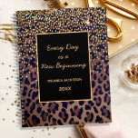 Motivational leopard pattern brown black 2025 planner<br><div class="desc">Elegant,  cool,  glamourous and feminine with brown,  golden and black leopard pattern,  decorated with golden confetti. Personalise and add your name.  Template for a year,  black letters. A black frame with the motivational quote: Every Day is a New Beginning.
Perfect for female Entrepreneurs,  make-up artists,  store owners,  consultants.</div>