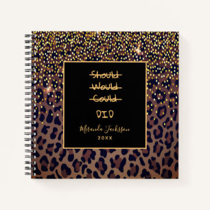 Motivational leopard pattern brown black notebook