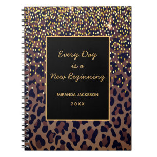 Motivational leopard pattern brown black notebook