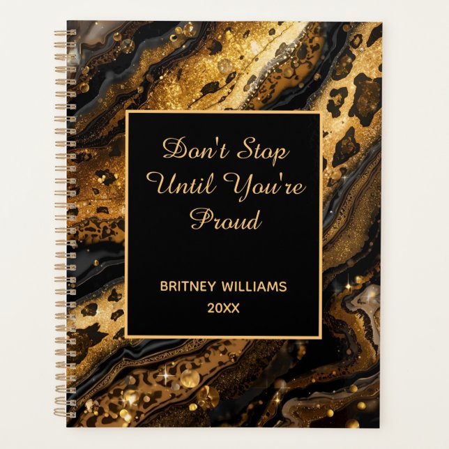 Motivational Marble leopard pattern brown black Planner (Front)