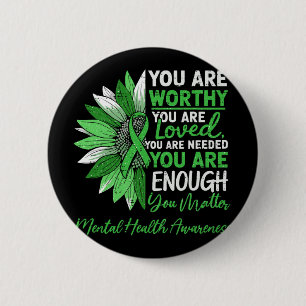 Motivational Mental Health Awareness Warrior Green 6 Cm Round Badge