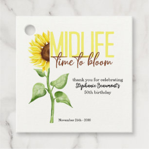 Motivational Midlife Sunflower Bloom 50th Birthday Favour Tags
