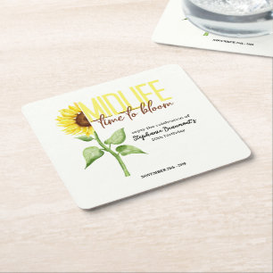 Motivational Midlife Sunflower Bloom 50th Birthday Square Paper Coaster