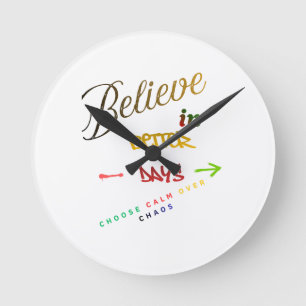 Motivational Minimalist Modern Text Design Round Clock