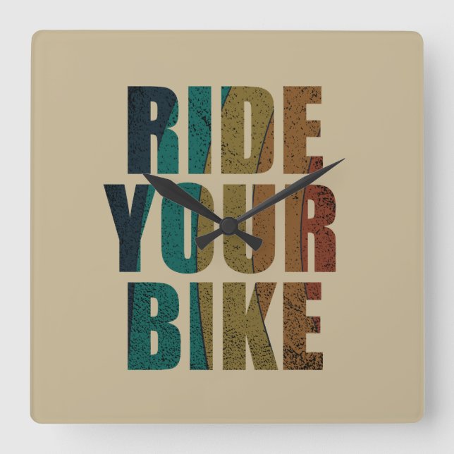 Motivational mountain biking quote square wall clock (Front)